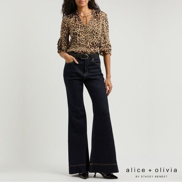 Alice + Olivia **NWT** SB High Rise Bell Flare Leg Jean in Dark Rinse Blue Denim - Picture 5 of 16